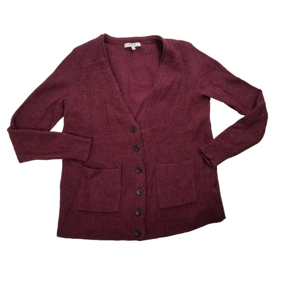 Madewell Sweaters - Madewell Cardigan Sweater 100% Merino Wool Womens M Red Waffle Weave w Pockets